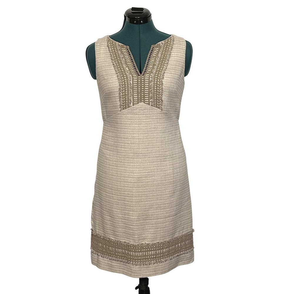 White House‎ Black Market Dress Womens 2 Beige Linen Blend Sleeveless Shift